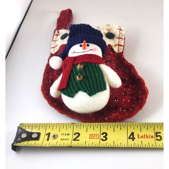 (3) Rustic Snowman Christmas Stocking Ornaments With Dot Accents - Red & Blue - Picture 8 of 8